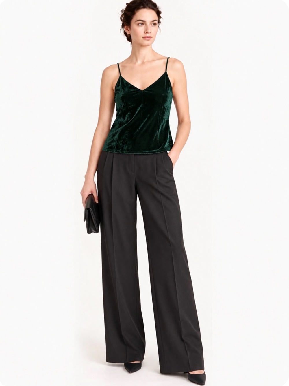 Anne Klein II Dark Green Velvet Silk Blend Camisole Tank Top 12 NWT Old Money